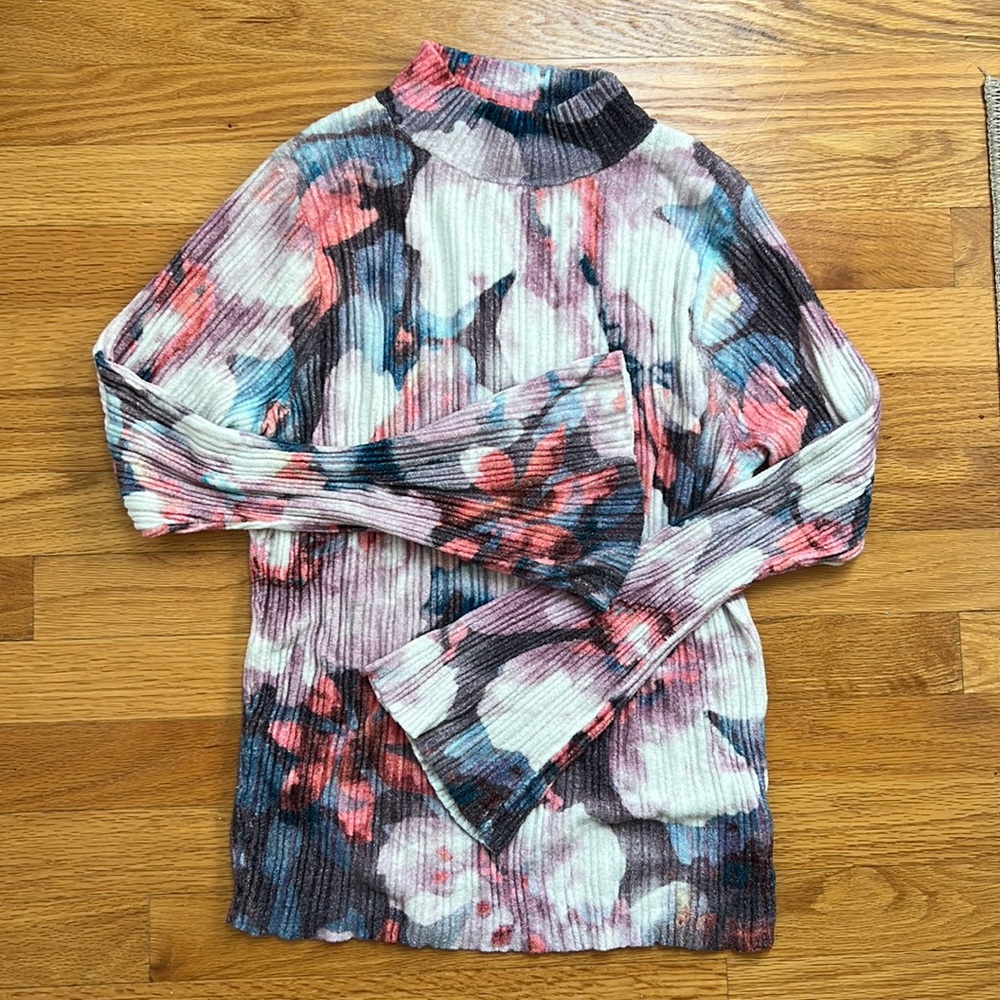 Anthropologie Pilcro Floral Ribbed Turtle neck